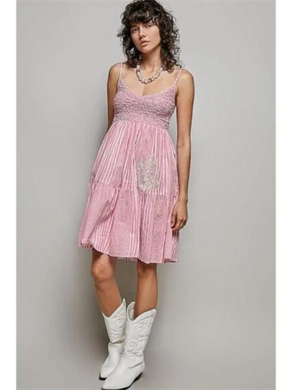 POL Striped Smocked Embroidered Mini‎ Dress - Picture 5 of 6